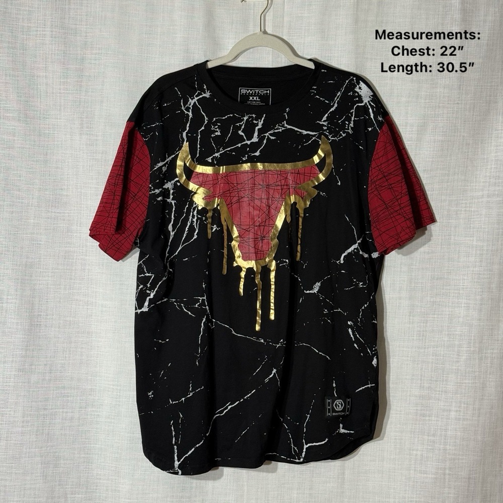 Switch Remarkable XXL Bulls Graphic Tee Black Red Marble Gold Drip Streetwear‎